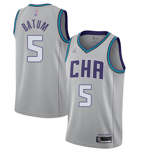 Men's Nike Charlotte Hornets #5 Nicolas Batum Gray Basketball Jordan Swingman City Edition 2019 20 Jersey