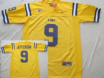 LSU Tigers 9 Jordan Jefferson Yellow College Football Jersey