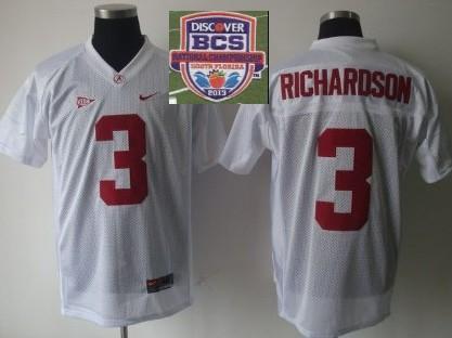 2013 BCS National Championship Alabama Crimson #3 Richardson White NCAA Football Jersey