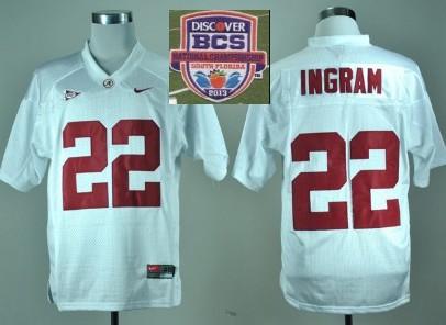 2013 BCS National Championship Alabama Crimson 22 Ingram White NCAA Football Jersey