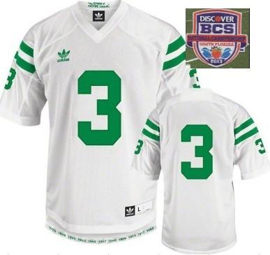 2013 BCS National Championship Notre Dame Fighting Irish 3 White Under The Lights College Football Jersey