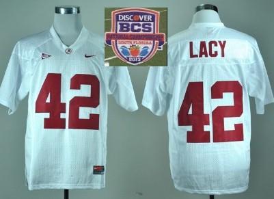 2013 BCS National Championship Alabama Crimson 42 Lacy White NCAA Football Jersey