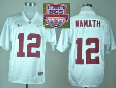 2013 BCS National Championship Alabama Crimson #12 NAMATH White NCAA Football Jersey