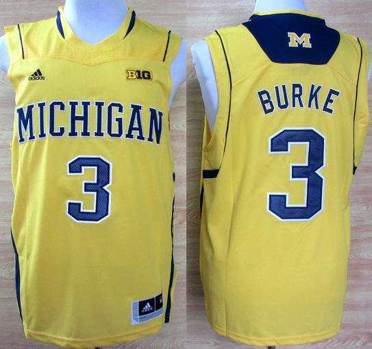 Michigan Wolverines 3 Trey Burke Big 10 Patch Yellow NCAA Basketball Jerseys
