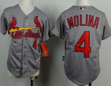 Youth St. Louis Cardinals #4 Yadier Molina Grey Cool Base Stitched Baseball Jersey