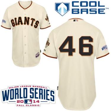 San Francisco Giants #46 Santiago Casilla Cream Home Cool Base W 2014 World Series Patch Stitched Baseball Jersey