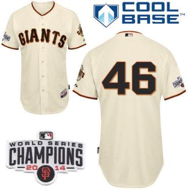 San Francisco Giants #46 Santiago Casilla Cream Home Cool Base W 2014 World Series Champions Patch Stitched Baseball Jersey