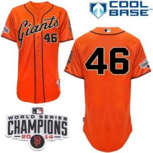 San Francisco Giants #46 Santiago Casilla Orange Alternate Cool Base W 2014 World Series Champions Patch Stitched Baseball Jersey