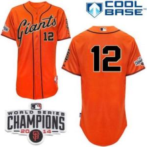 San Francisco Giants #12 Joe Panik Orange Alternate Cool Base Stitched Baseball Jersey W 2014 World Series Champions Patch