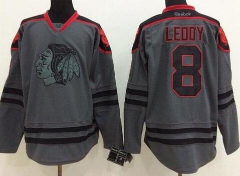 Chicago Blackhawks #8 Nick Leddy Charcoal Cross Check Fashion Stitched NHL Jersey