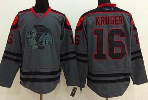 Chicago Blackhawks #16 Marcus Kruger Charcoal Cross Check Fashion Stitched NHL Jersey