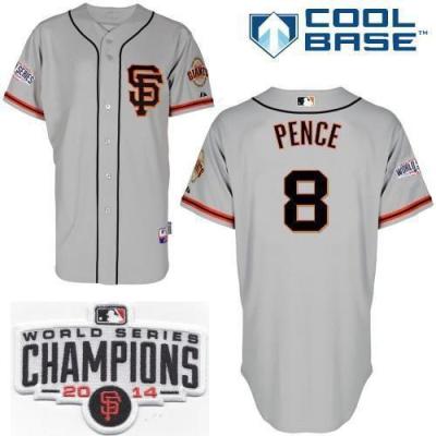 San Francisco Giants #8 Hunter Pence Grey 2014 World Series Champions Patch Stitched MLB Baseball Jersey