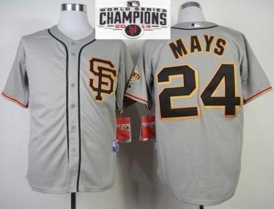 San Francisco Giants #24 Willie Mays Grey 2014 World Series Champions Patch Stitched MLB Baseball Jersey
