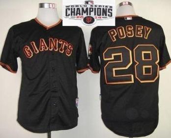 San Francisco Giants #28 Buster Posey Black 2014 World Series Champions Patch Stitched MLB Baseball Jersey