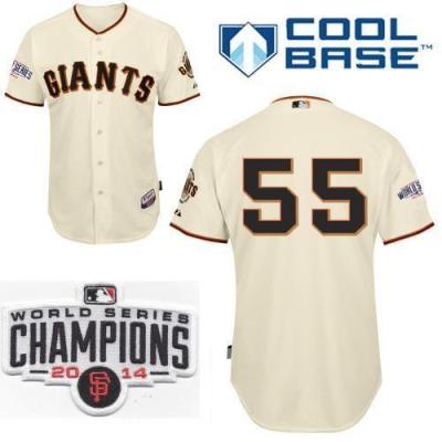 Youth San Francisco Giants #55 Tim Lincecum Cream 2014 World Series Champions Patch Stitched MLB Baseball Jersey