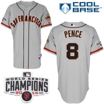 San Francisco Giants #8 Hunter Pence Grey Stitched Cool Base Baseball Jersey W 2014 World Series Champions Patch
