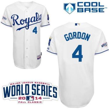 Kansas City Royals #4 Alex Gordon White Cool Base Baseball Jersey W 2014 World Series Patch
