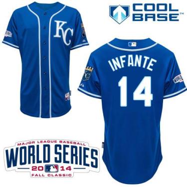 Kansas City Royals #14 Omar Infante Blue Cool Base Stitched Baseball Jersey W 2014 World Series Patch
