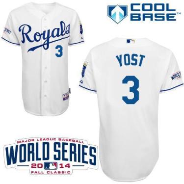 Kansas City Royals #3 Ned Yost White Cool Base Baseball Jersey W 2014 World Series Patch