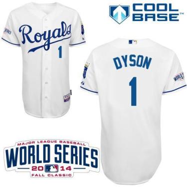 Kansas City Royals #1 Jarrod Dyson White Cool Base Baseball Jersey W 2014 World Series Patch