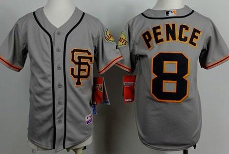 Youth San Francisco Giants #8 Hunter Pence Grey Road 2 Cool Base Stitched Baseball Jersey