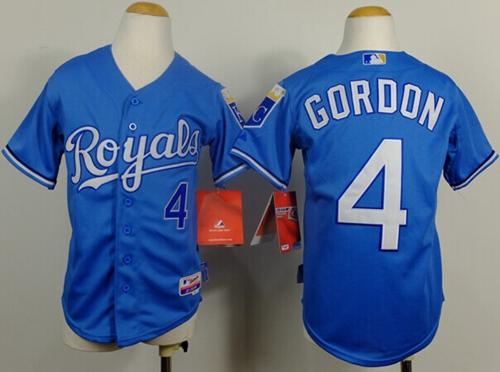 Youth Kansas City Royals #4 Alex Gordon Light Blue Cool Base Alternate 1 Stitched Baseball Jersey
