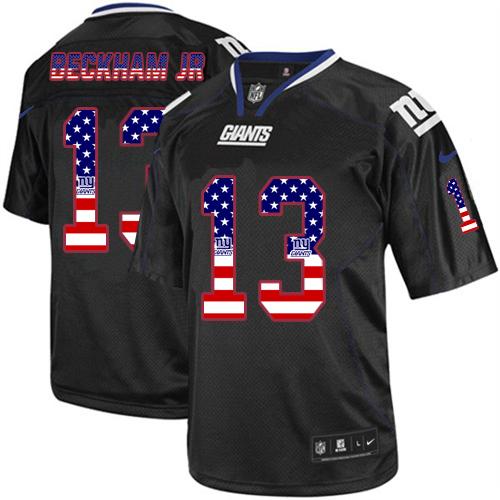 Nike New York Giants #13 Odell Beckham Jr Black Men's Stitched NFL Elite USA Flag Fashion Jersey