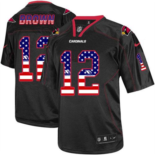 Nike Arizona Cardinals #12 John Brown Black Men's Stitched NFL Elite USA Flag Fashion Jersey