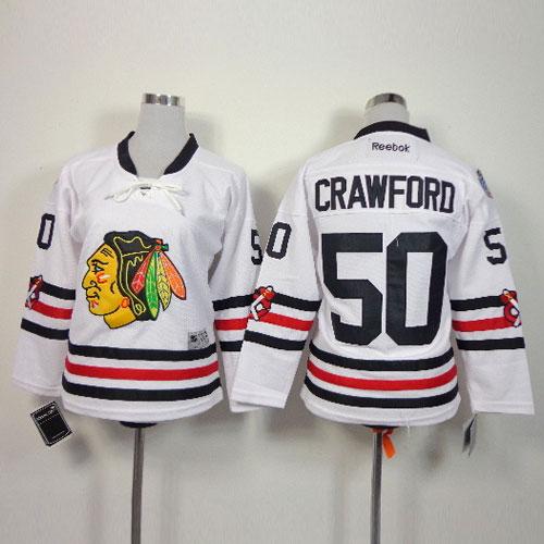 Youth Chicago Blackhawks #50 Corey Crawford White 2015 Winter Classic Stitched NHL Jersey