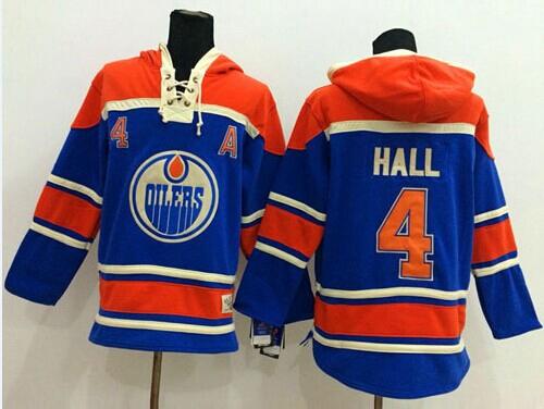 Edmonton Oilers #4 Taylor Hall Light Blue Sawyer Hooded Sweatshirt Stitched NHL Jersey