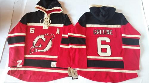 New Jersey Devils #6 Andy Greene Red Sawyer Hooded Sweatshirt Stitched NHL Jersey