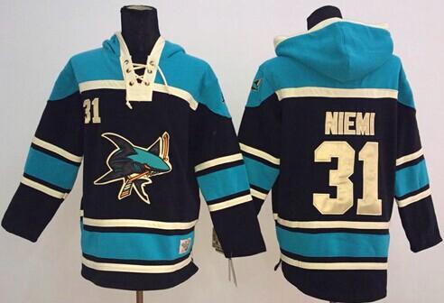 San Jose Sharks #31 Antti Niemi Black Sawyer Hooded Sweatshirt Stitched NHL Jersey