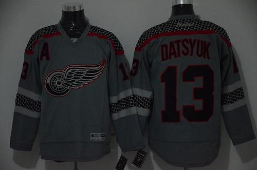 Detroit Red Wings #13 Pavel Datsyuk Charcoal Cross Check Fashion Stitched NHL Jersey