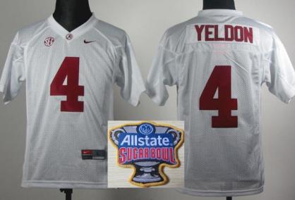 Kids Alabama Crimson Tide 4 T.J Yeldon White College Football NCAA Jerseys 2014 All State Sugar Bowl Game Patch