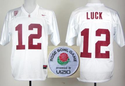 Stanford Cardinals 12 Andrew Luck White College Football NCAA Jersey 2014 Rose Bowl Game Patch