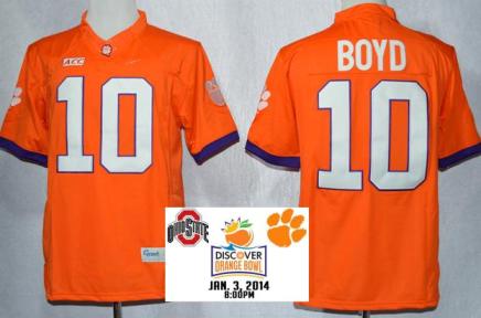 Clemson Tigers 10 Tajh Boyd Orange College Football Limited NCAA Jerseys 2014 Discover Orange Bowl Game Patch