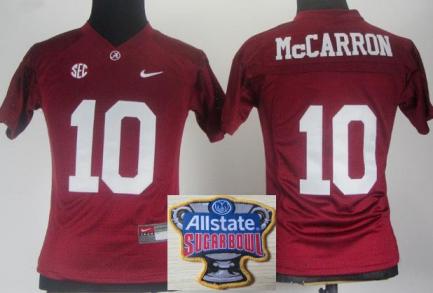 Women Alabama Crimson Tide 10 AJ McCarron Red College Football NCAA Jersey 2014 All State Sugar Bowl Game Patch