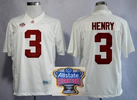 Alabama Crimson Tide 3 Derrick Henry White Limited College Football NCAA Jerseys 2014 All State Sugar Bowl Game Patch