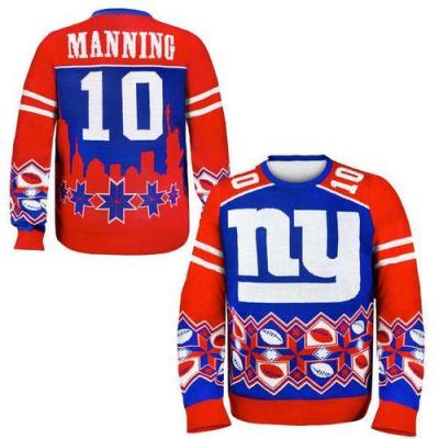 Nike Giants #10 Eli Manning Royal Blue Red Men's Ugly Sweater