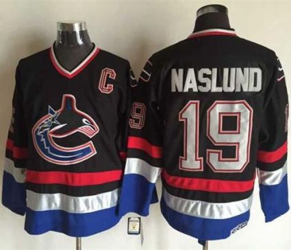 Canucks #19 Markus Naslund Black Blue CCM Throwback Stitched NHL Jerseys