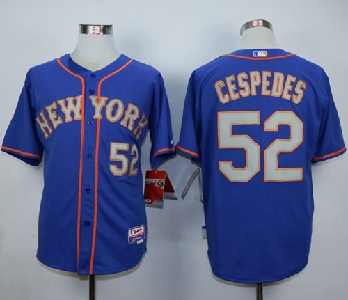 Mets #52 Yoenis Cespedes Blue(Grey NO.) Alternate Road Baseball Jersey