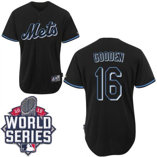 New York Mets #16 Dwight Gooden Black Fashion W 2015 World Series Patch Stitched MLB Jersey