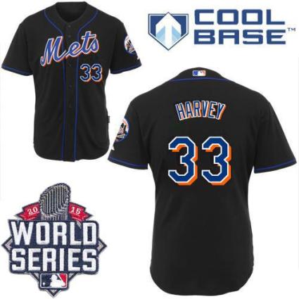New York Mets #33 Matt Harvey Black Alternate Cool Base W 2015 World Series Patch Stitched MLB Jersey