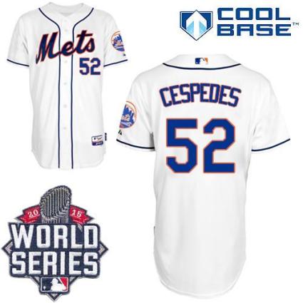 New York Mets #52 Yoenis Cespedes White Home Cool Base W 2015 World Series Patch Stitched MLB Jersey