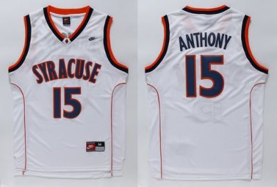 Syracuse Orange #15 Carmelo Anthnoy White Basketball Stitched NCAA Jersey