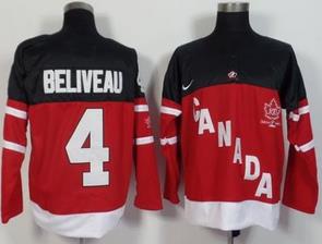 Olympic CA. #4 Jean Beliveau Red 100th Anniversary Stitched NHL Jersey