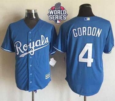 Royals #4 Alex Gordon Light Blue Alternate 1 New Cool Base W 2015 World Series Patch Stitched Baseball Jersey
