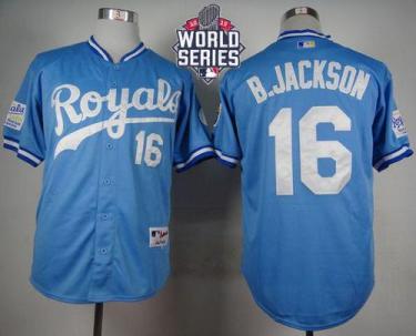 Royals #16 Bo Jackson Light Blue 1985 Turn Back The Clock W 2015 World Series Patch Stitched Baseball Jersey