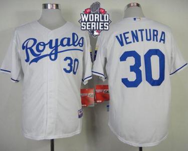 Royals #30 Yordano Ventura White Cool Base W 2015 World Series Patch Stitched Baseball Jersey