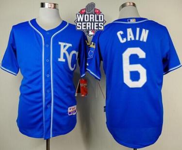 Royals #6 Lorenzo Cain Light Blue Alternate 2 Cool Base W 2015 World Series Patch Stitched Baseball Jersey